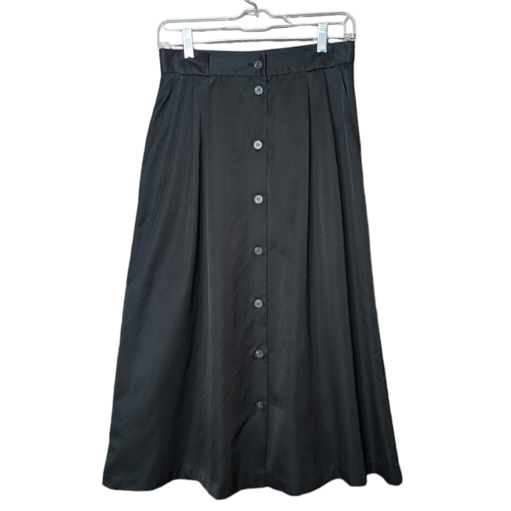 Vintage Fundamental Things Black Pleated Button Up Front Midi Maxi Skirt Sz 6